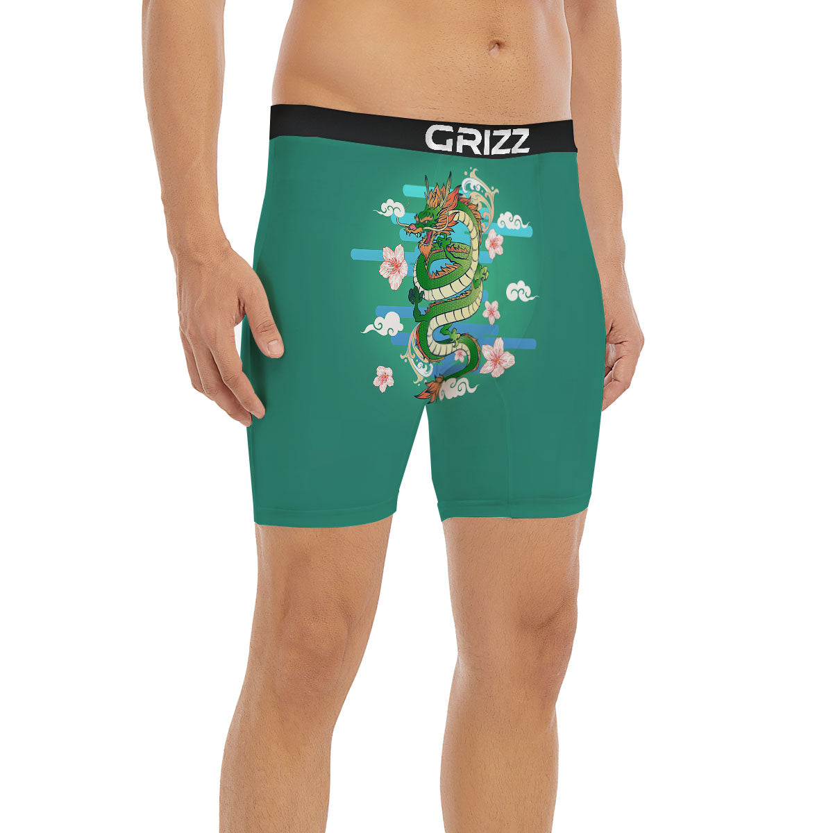 Dragon Tattoo Green Japanese Print Boxer Briefs-grizzshop