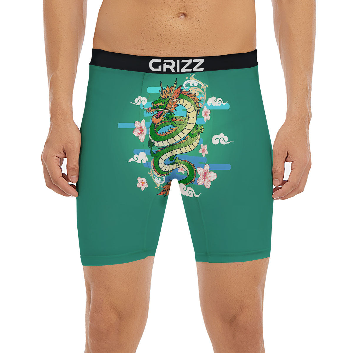 Dragon Tattoo Green Japanese Print Boxer Briefs-grizzshop
