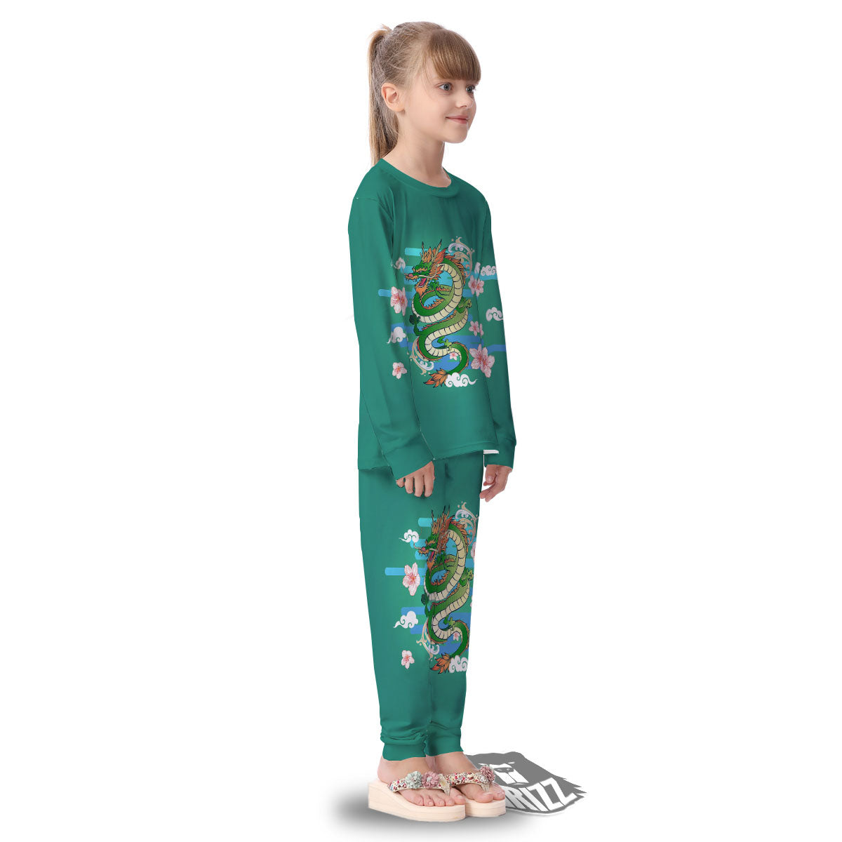 Dragon Tattoo Green Japanese Print Kid's Pajamas-grizzshop