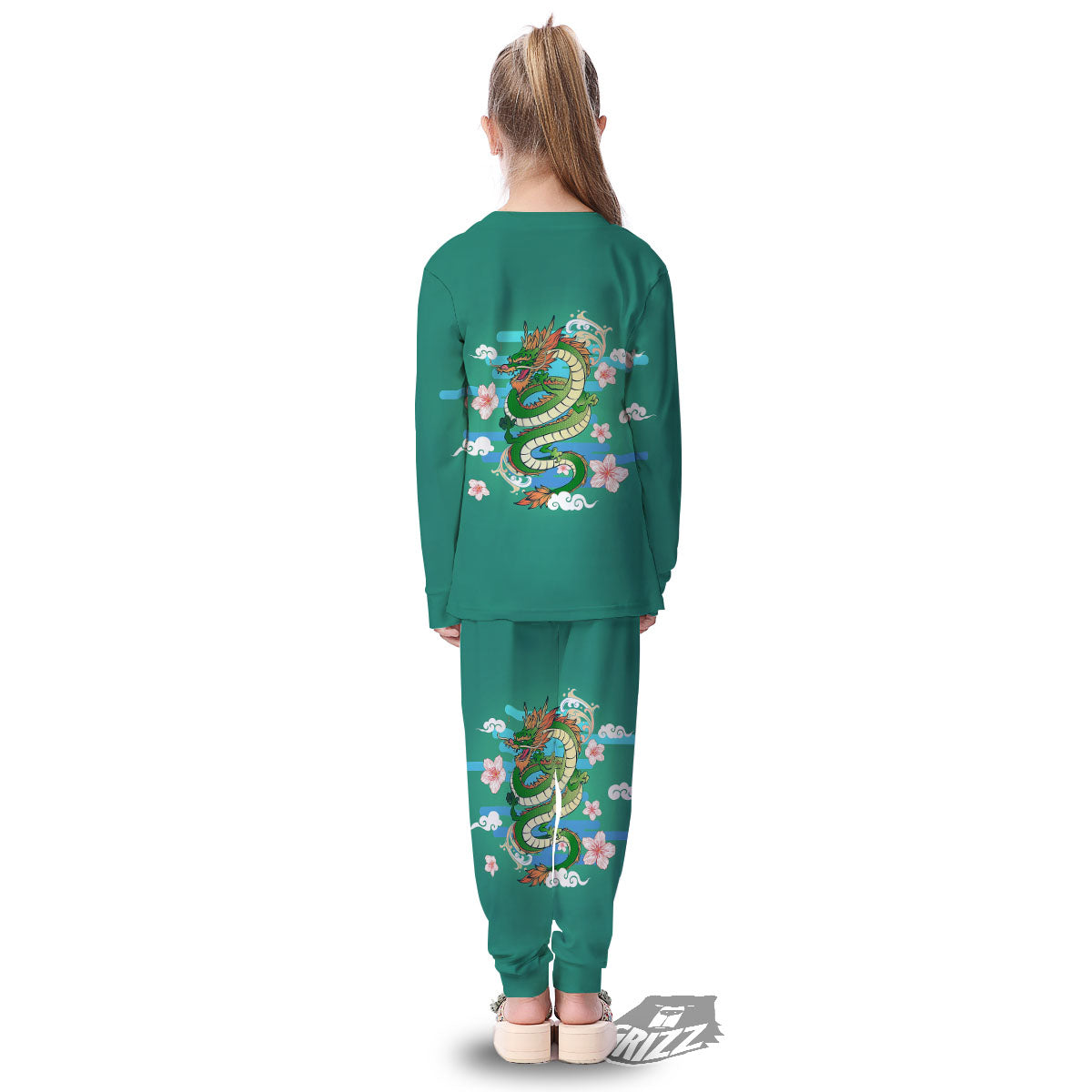 Dragon Tattoo Green Japanese Print Kid's Pajamas-grizzshop