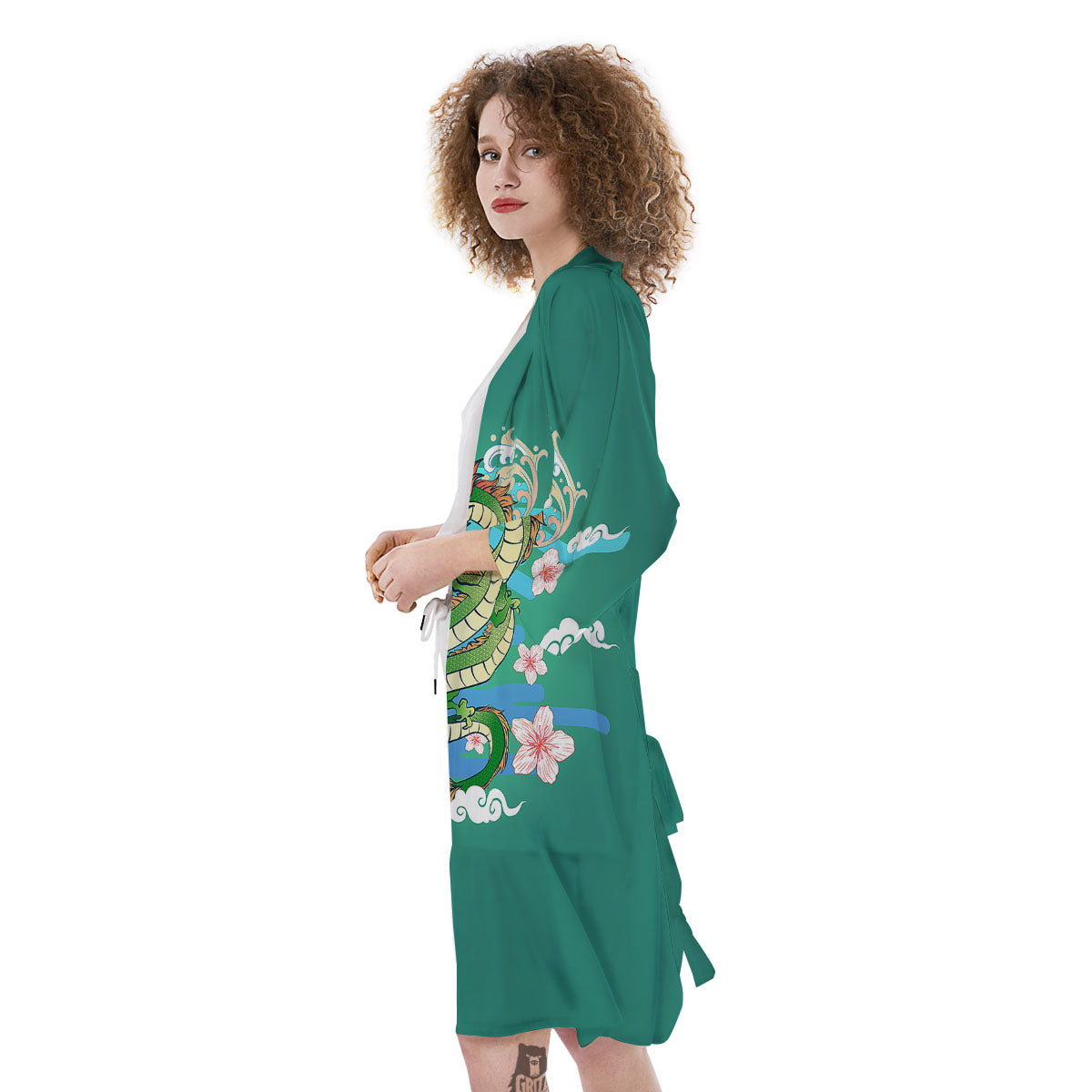 Dragon Tattoo Green Japanese Print Kimono-grizzshop
