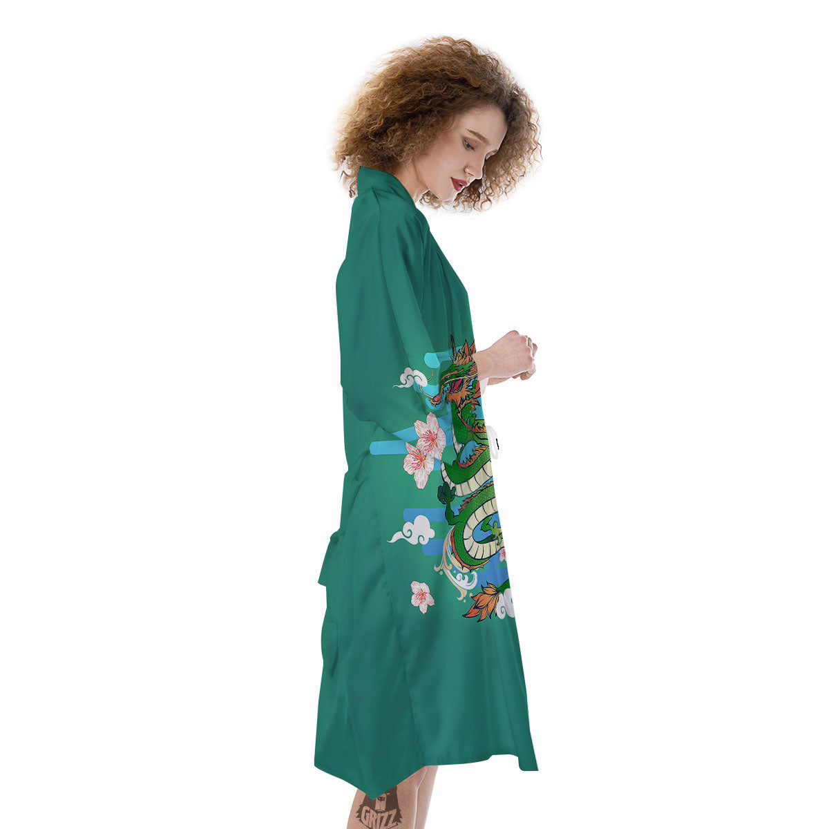 Dragon Tattoo Green Japanese Print Kimono-grizzshop