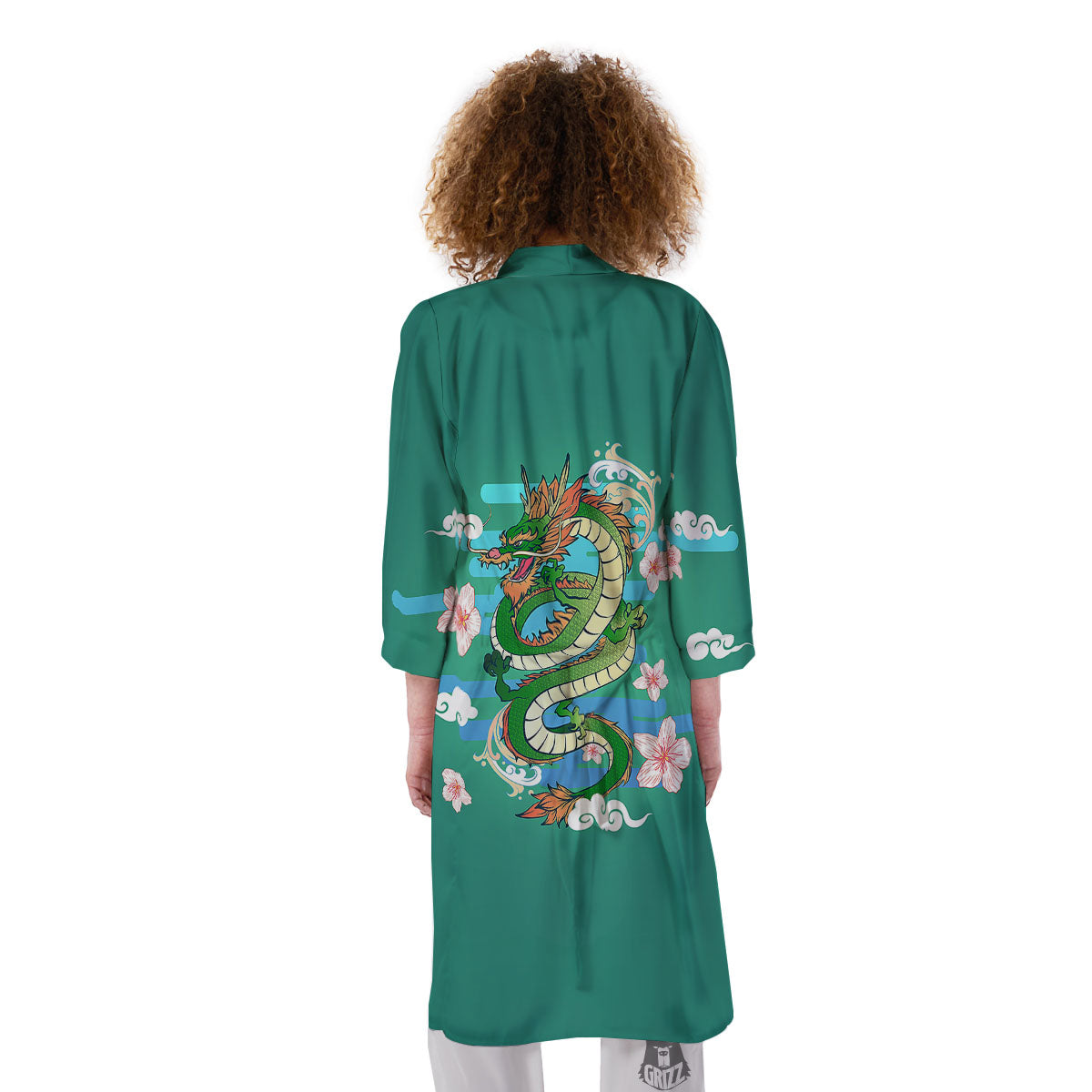 Dragon Tattoo Green Japanese Print Kimono-grizzshop