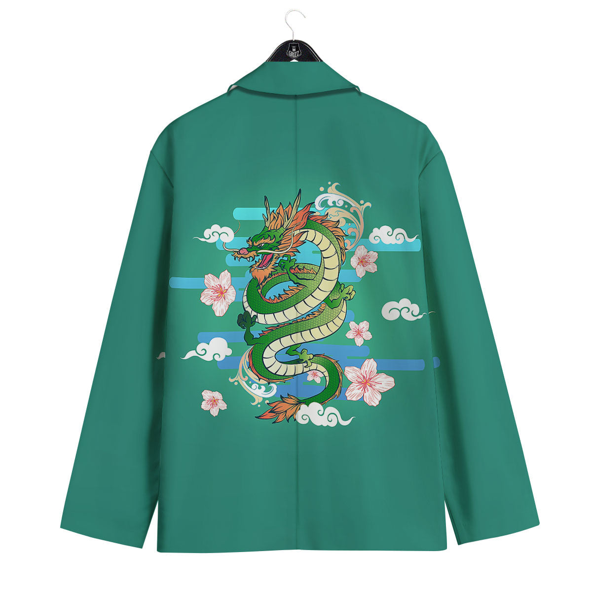 Dragon Tattoo Green Japanese Print Men's Sport Coat-grizzshop