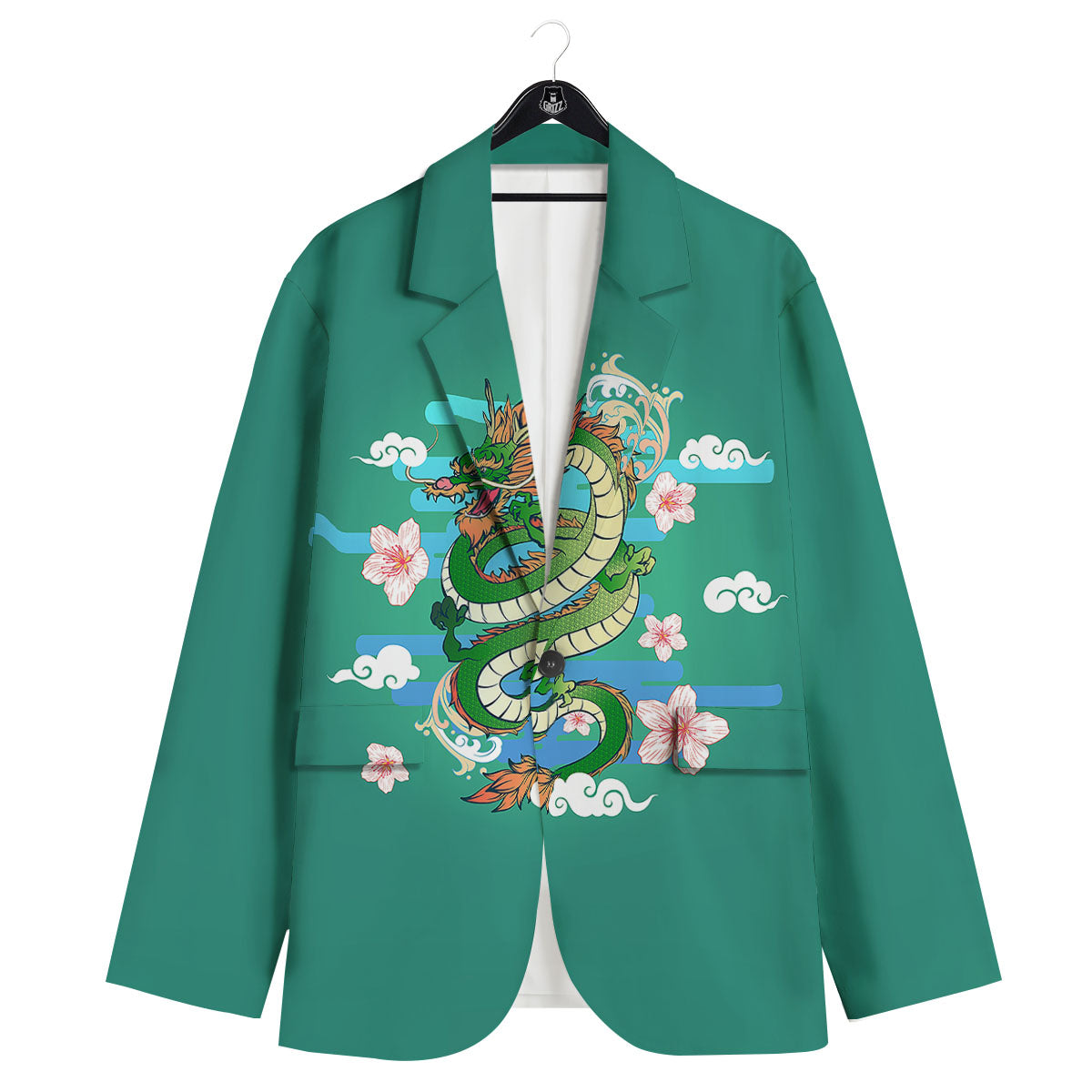 Dragon Tattoo Green Japanese Print Men's Sport Coat-grizzshop