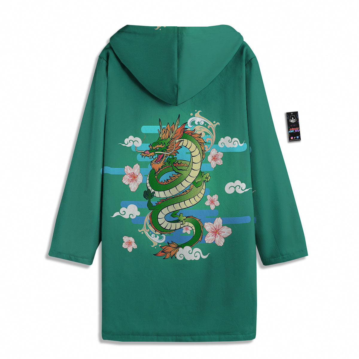 Dragon Tattoo Green Japanese Print Men's Windbreaker Jacket-grizzshop
