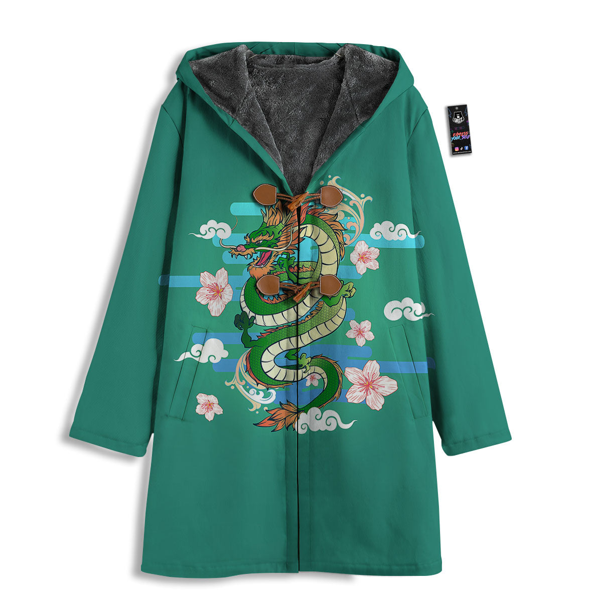 Dragon Tattoo Green Japanese Print Men's Windbreaker Jacket-grizzshop