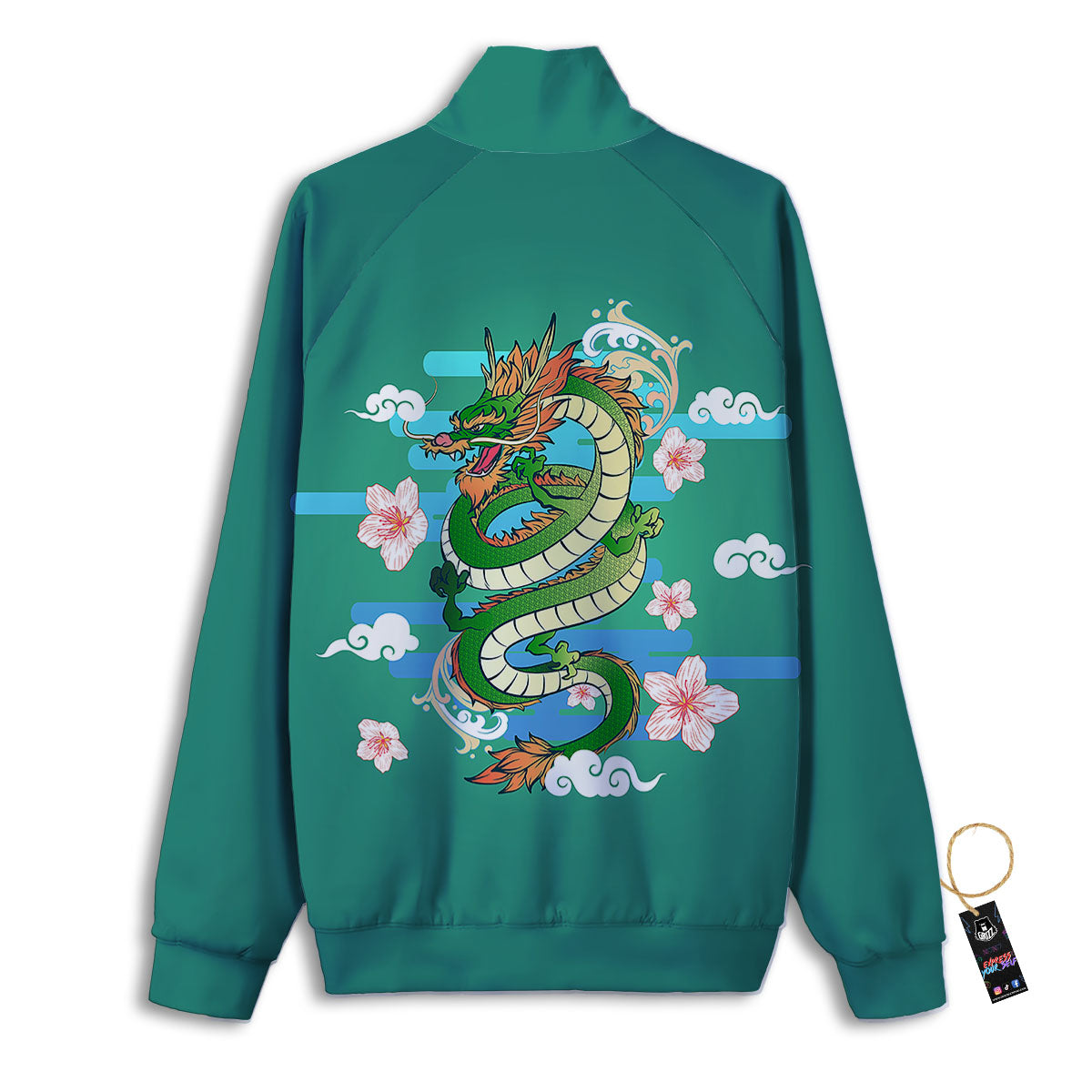 Dragon Tattoo Green Japanese Print Track Jacket-grizzshop