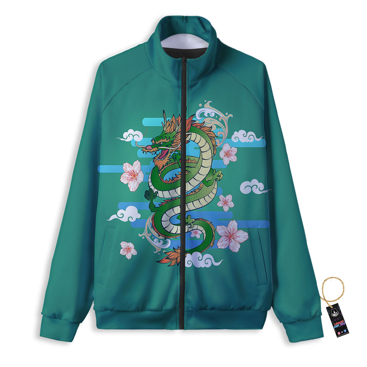Dragon Tattoo Green Japanese Print Track Jacket-grizzshop