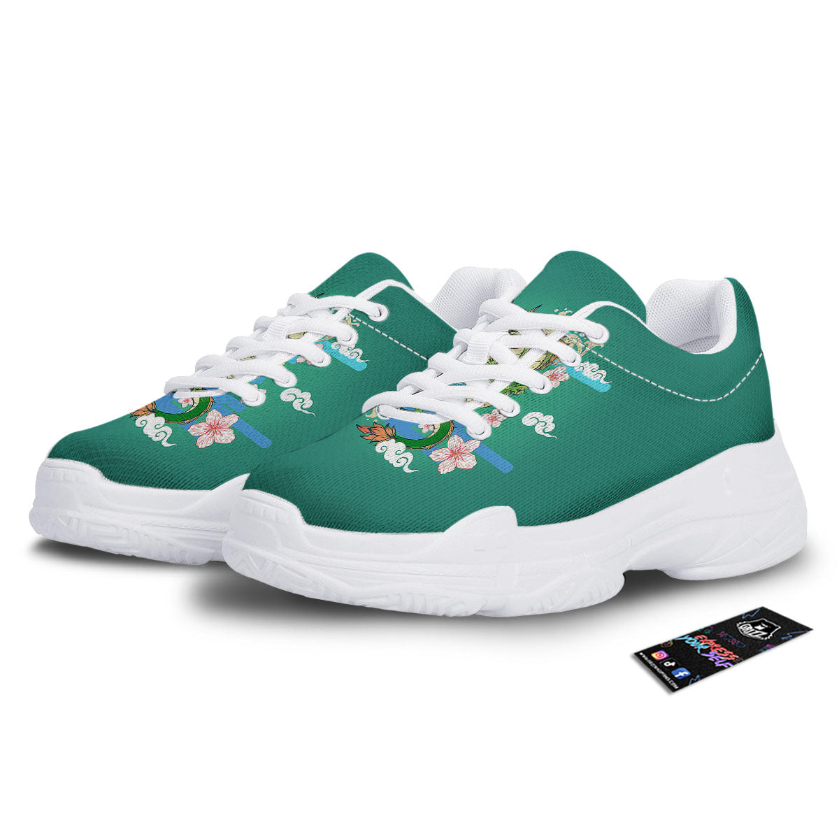 Dragon Tattoo Green Japanese Print White Chunky Shoes-grizzshop