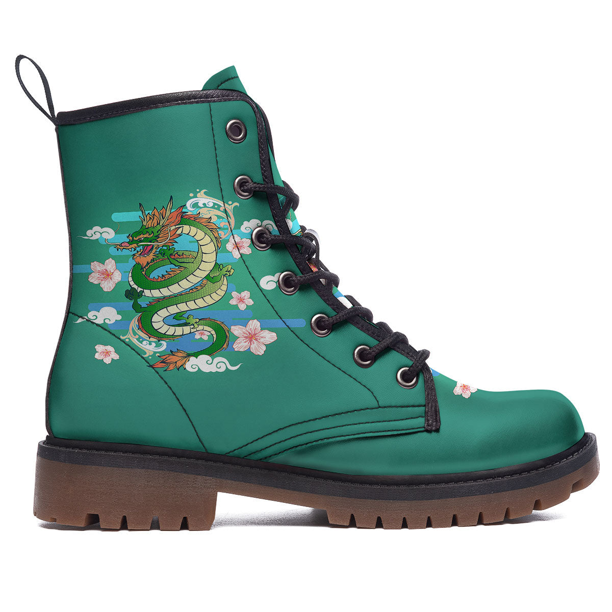 Dragon Tattoo Green Japanese Print Work Boots-grizzshop
