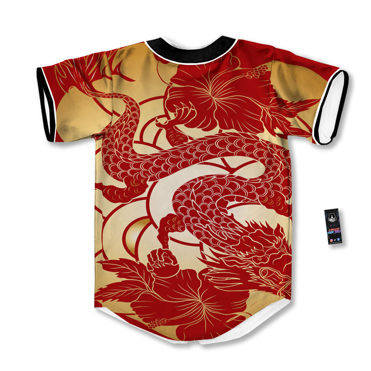 Dragon Tattoo Red Japanese Print Baseball Jersey-grizzshop