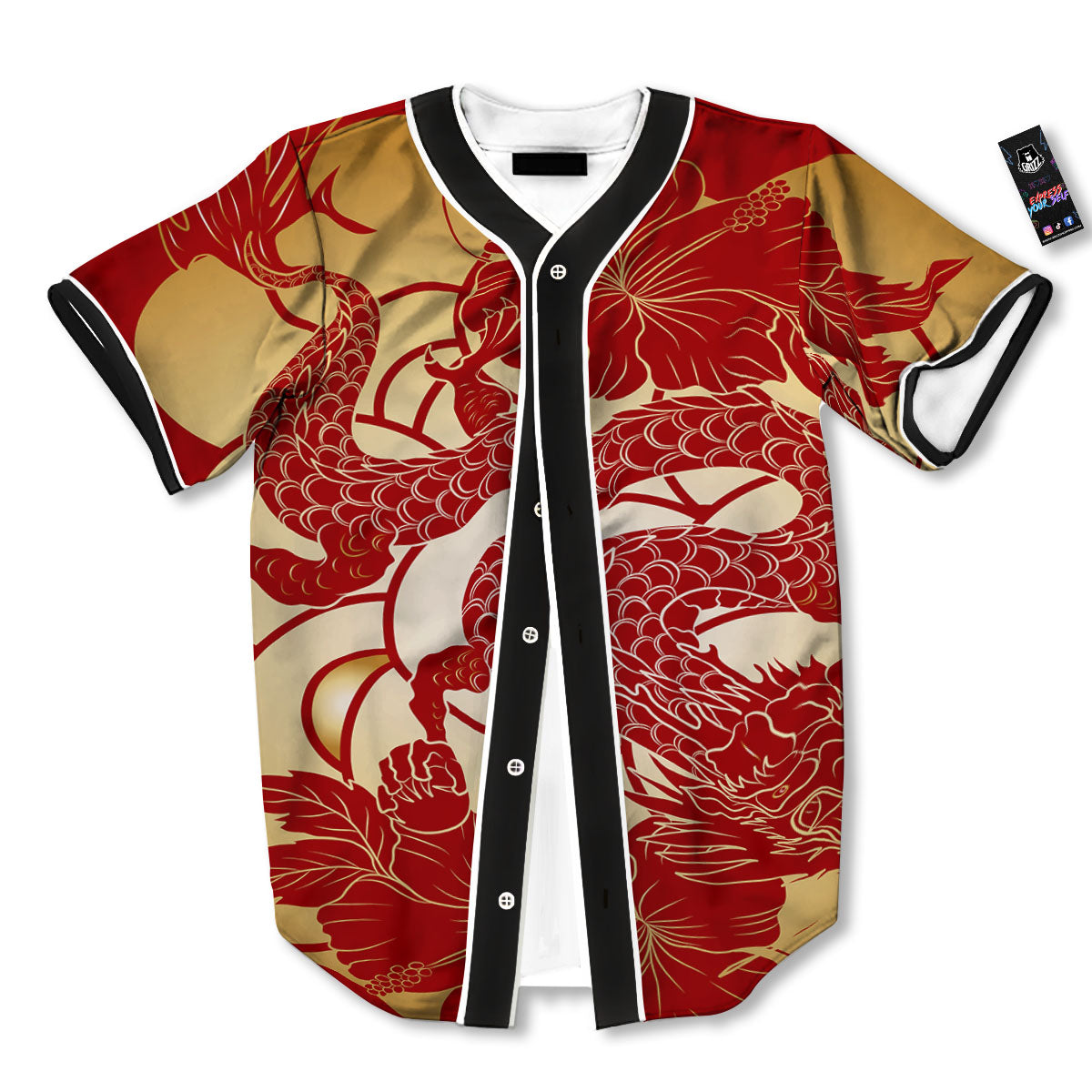 Dragon Tattoo Red Japanese Print Baseball Jersey-grizzshop