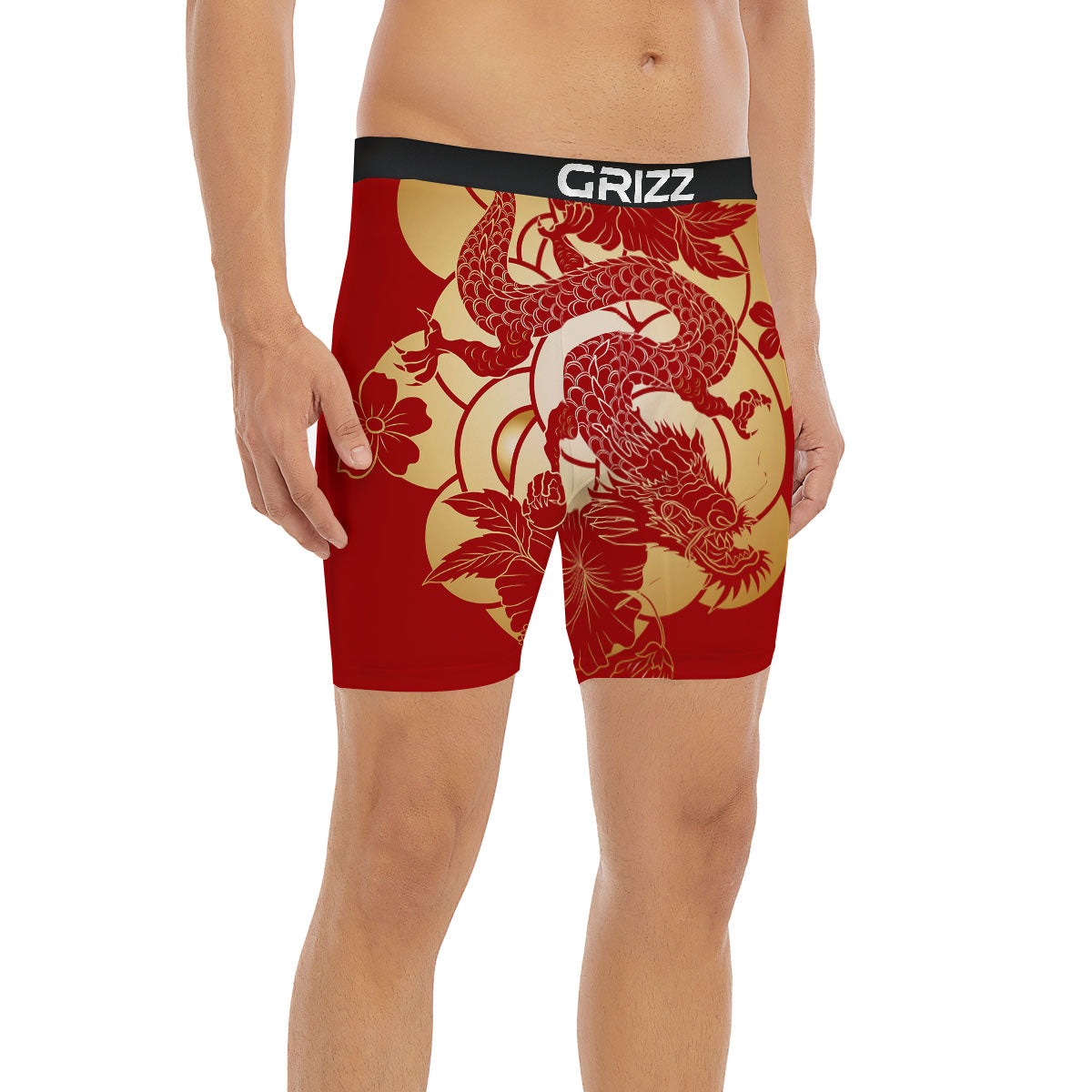 Dragon Tattoo Red Japanese Print Boxer Briefs-grizzshop
