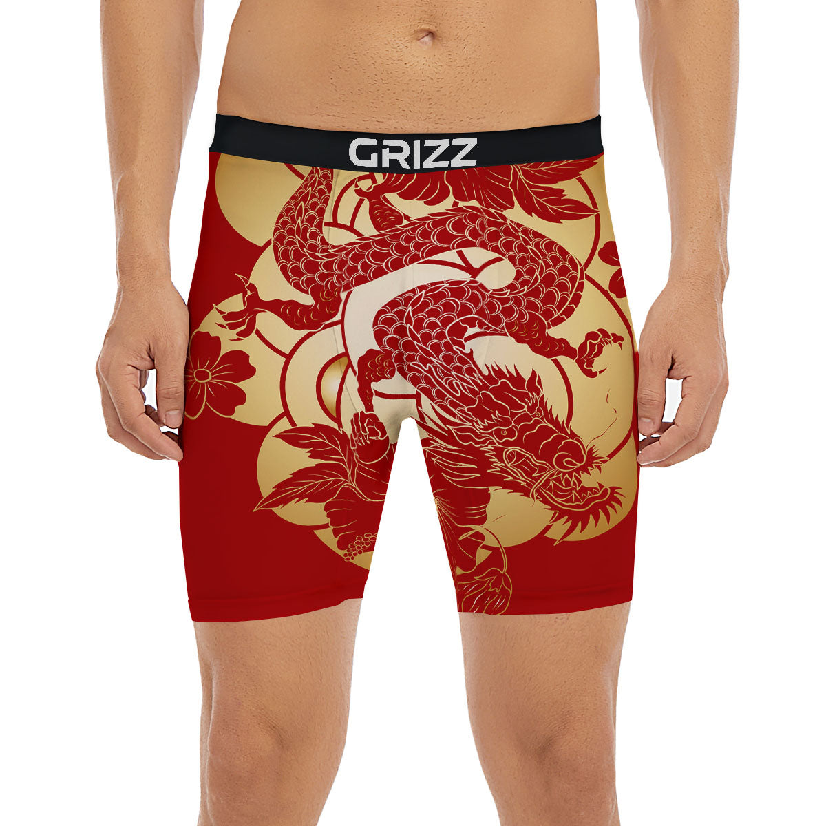 Dragon Tattoo Red Japanese Print Boxer Briefs-grizzshop