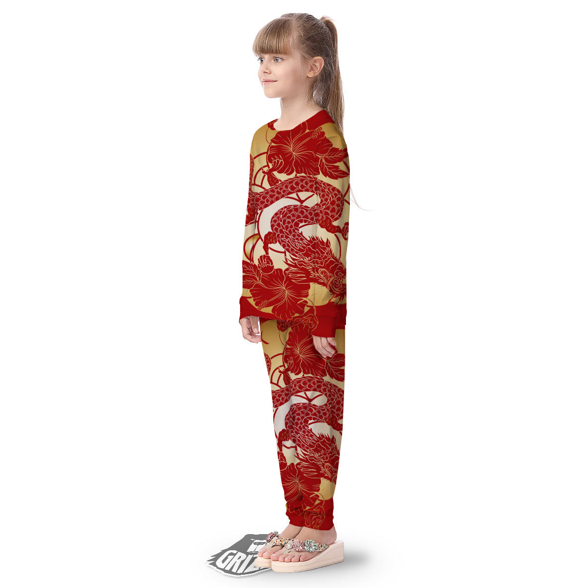 Dragon Tattoo Red Japanese Print Kid's Pajamas-grizzshop