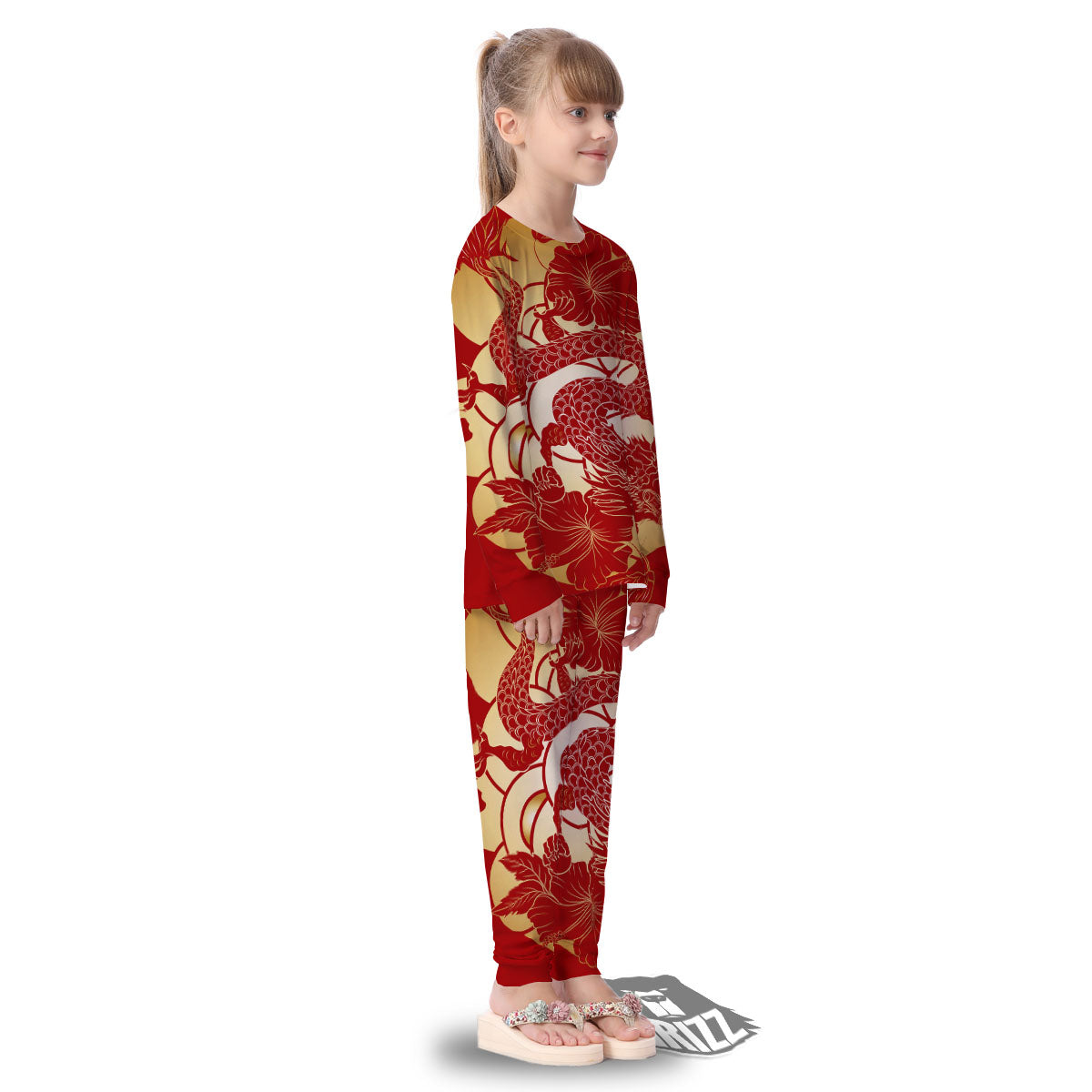 Dragon Tattoo Red Japanese Print Kid's Pajamas-grizzshop