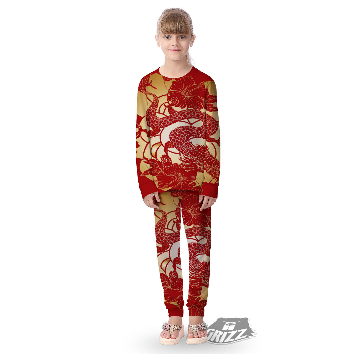 Dragon Tattoo Red Japanese Print Kid's Pajamas-grizzshop