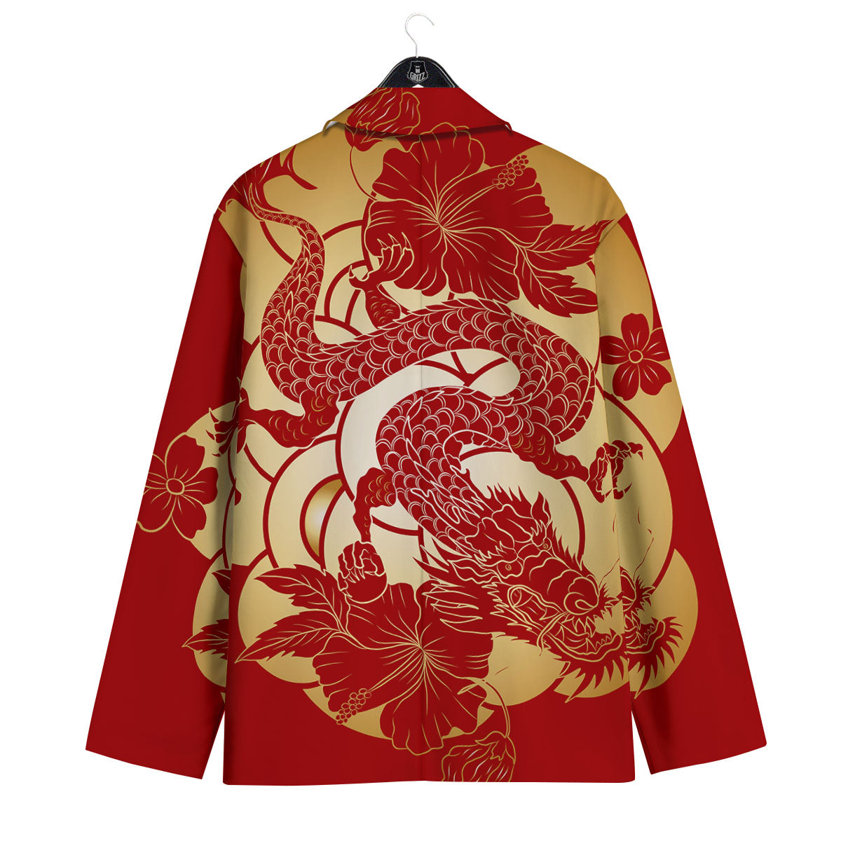 Dragon Tattoo Red Japanese Print Men's Sport Coat-grizzshop