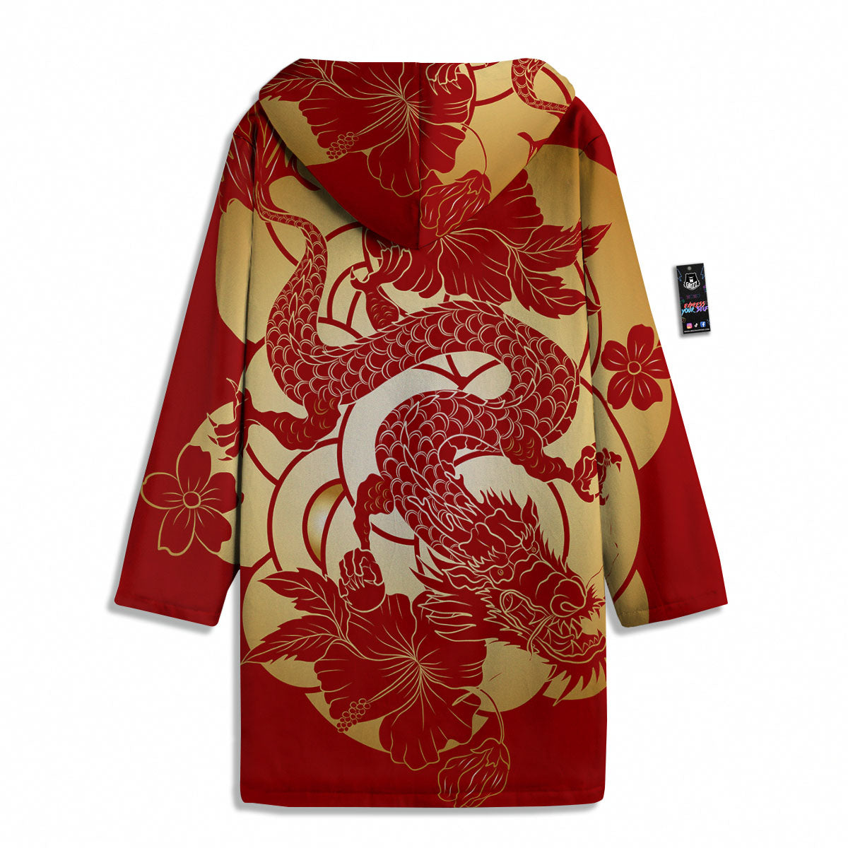 Dragon Tattoo Red Japanese Print Men's Windbreaker Jacket-grizzshop