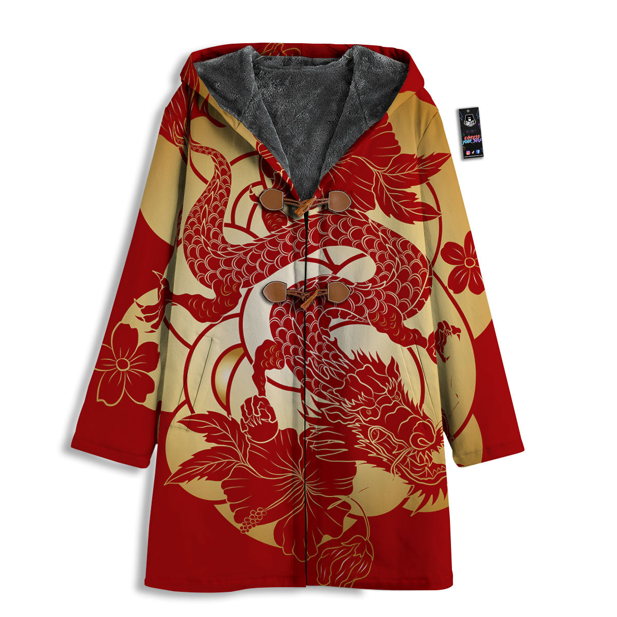 Dragon Tattoo Red Japanese Print Men's Windbreaker Jacket-grizzshop
