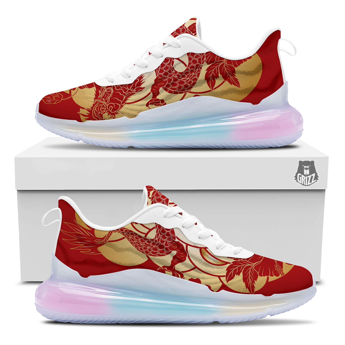 Dragon Tattoo Red Japanese Print Running Sneakers-grizzshop