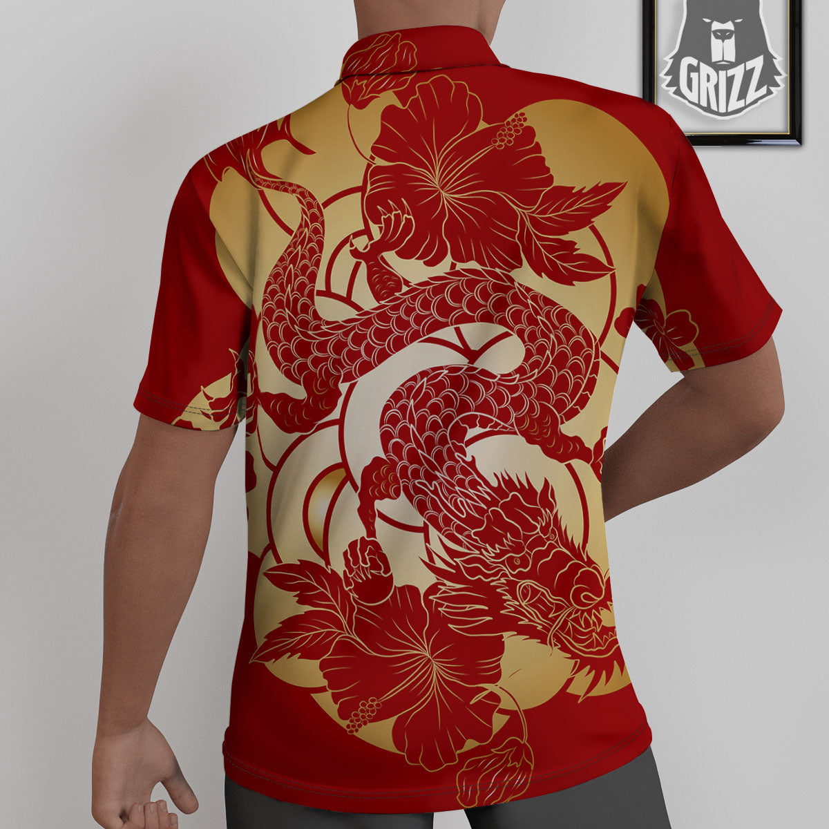 Dragon Tattoo Red Japanese Print Untucked Shirts-grizzshop