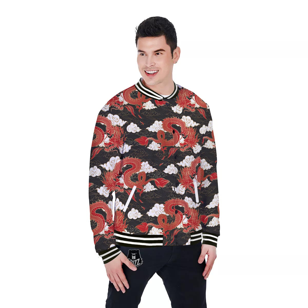 Dragon Traditional Chinese Print Pattern Baseball Jacket-grizzshop