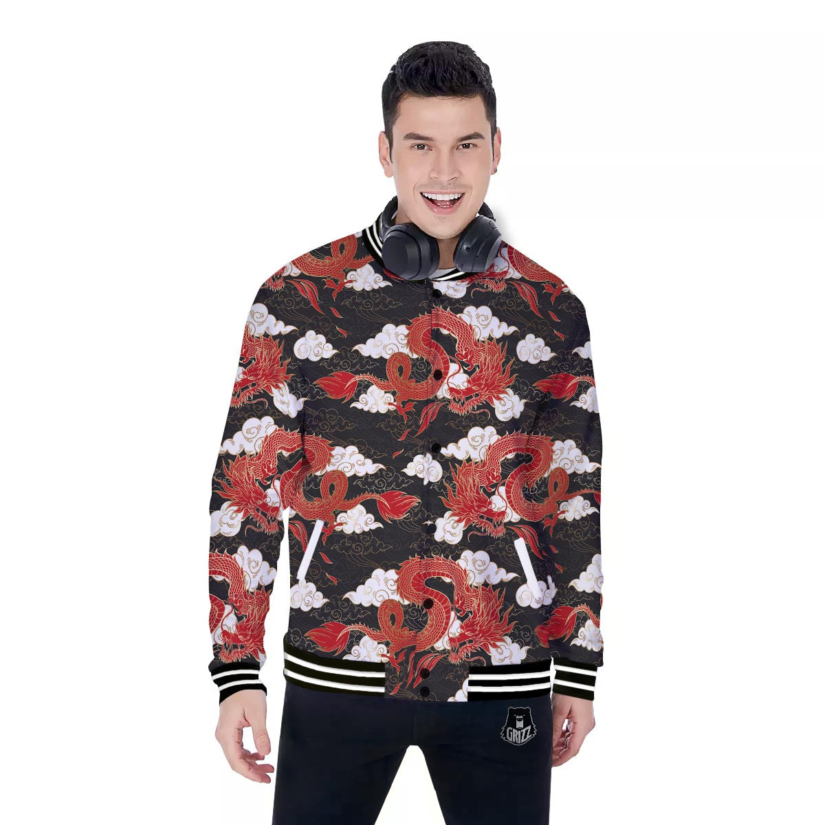 Dragon Traditional Chinese Print Pattern Baseball Jacket-grizzshop
