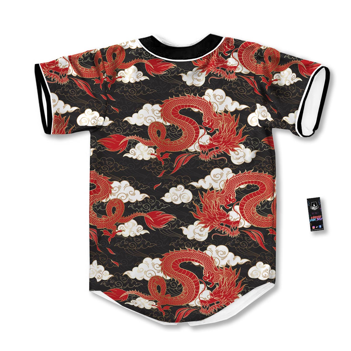 Dragon Traditional Chinese Print Pattern Baseball Jersey-grizzshop