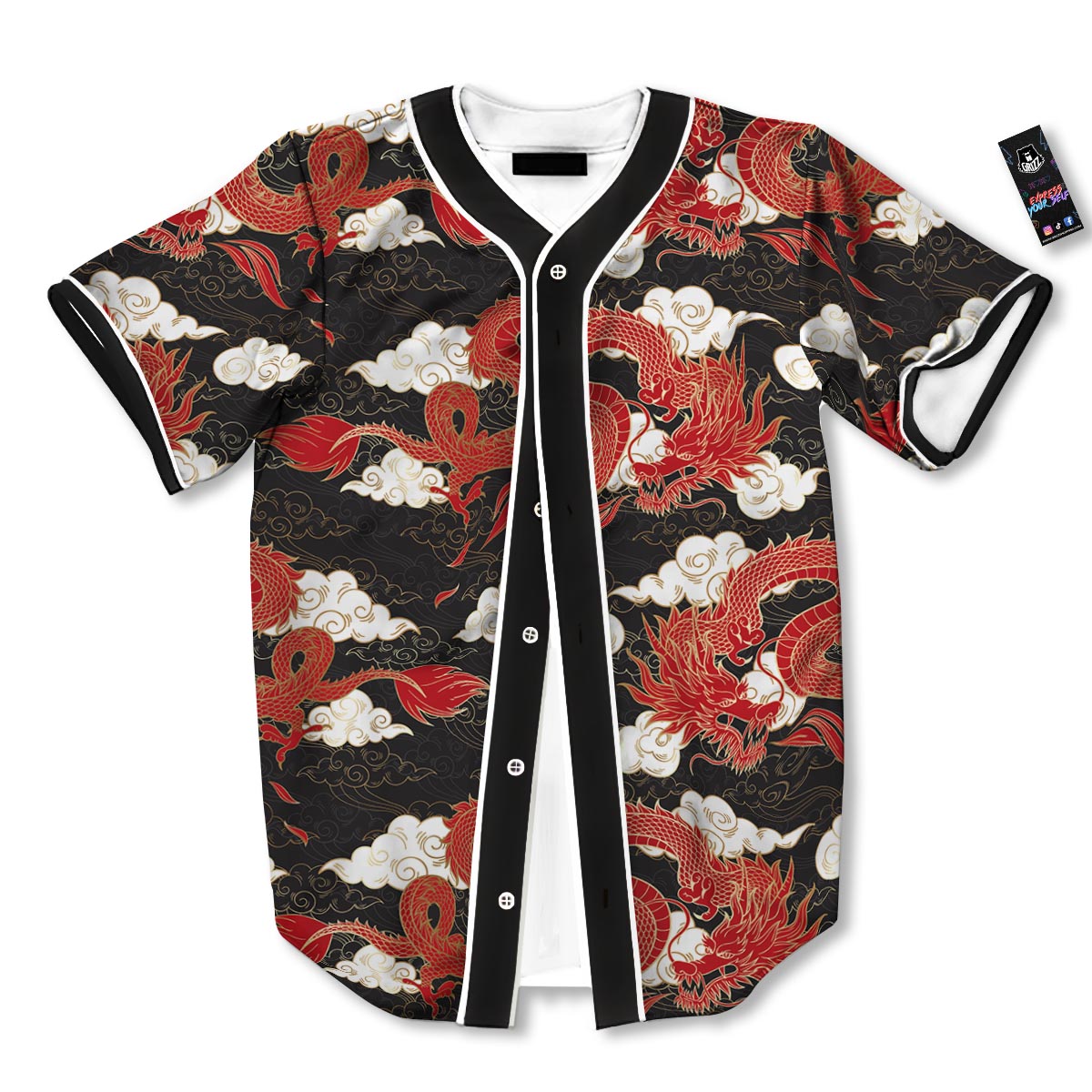 Dragon Traditional Chinese Print Pattern Baseball Jersey-grizzshop