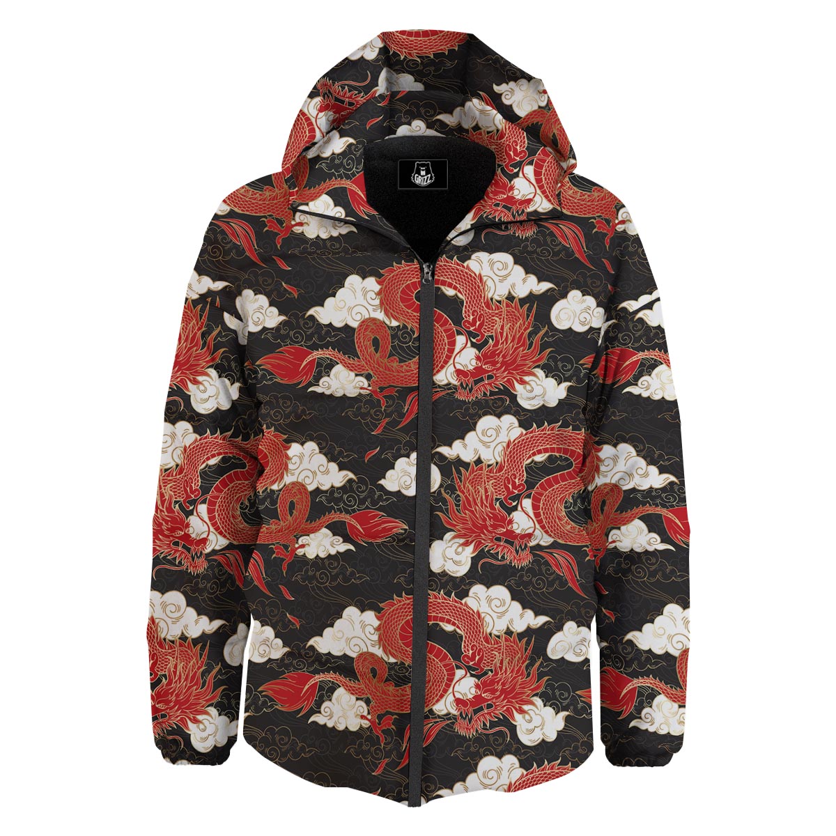 Dragon Traditional Chinese Print Pattern Down Jacket-grizzshop