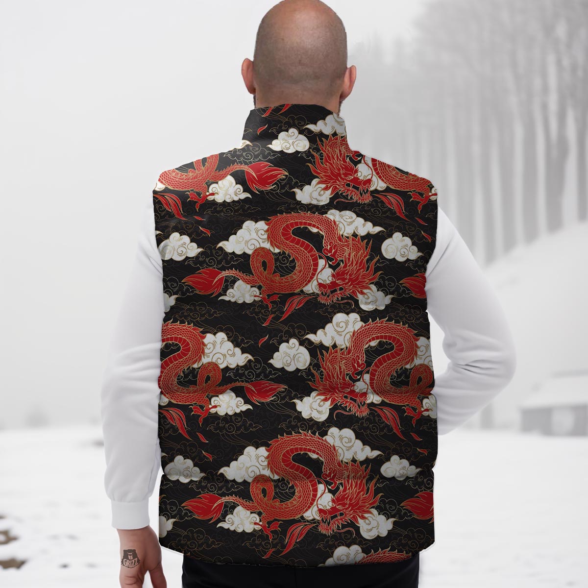 Dragon Traditional Chinese Print Pattern Down Vest