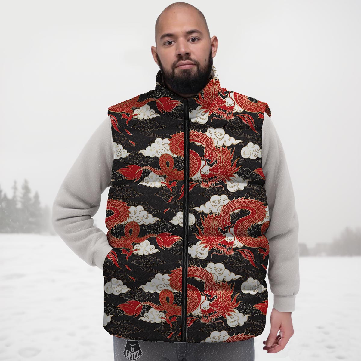 Dragon Traditional Chinese Print Pattern Down Vest