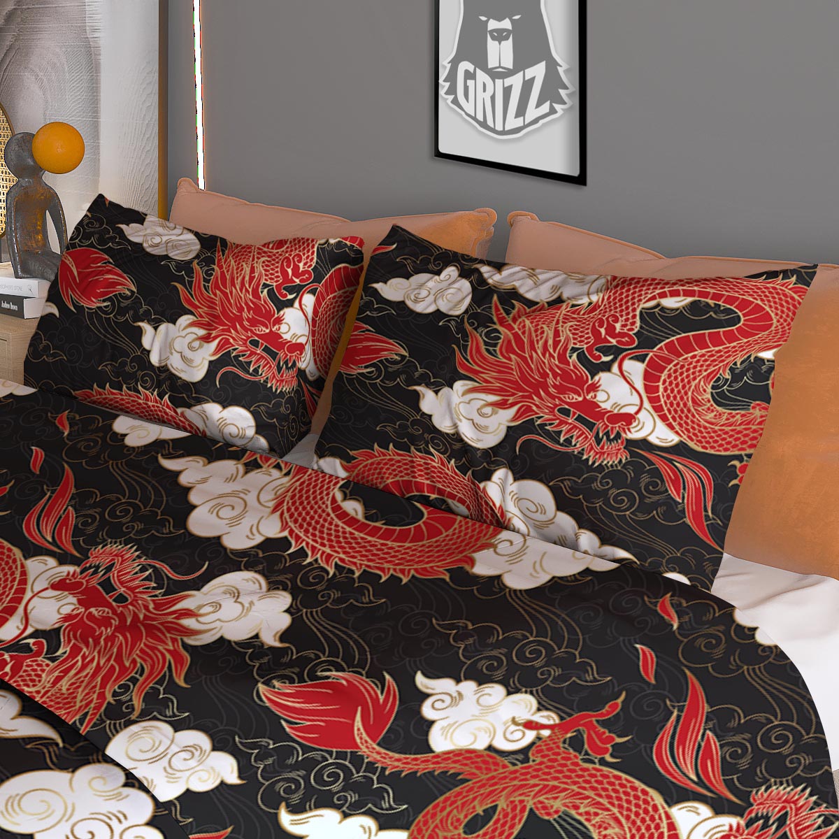 Dragon Traditional Chinese Print Pattern Duvet Cover Bedding Set