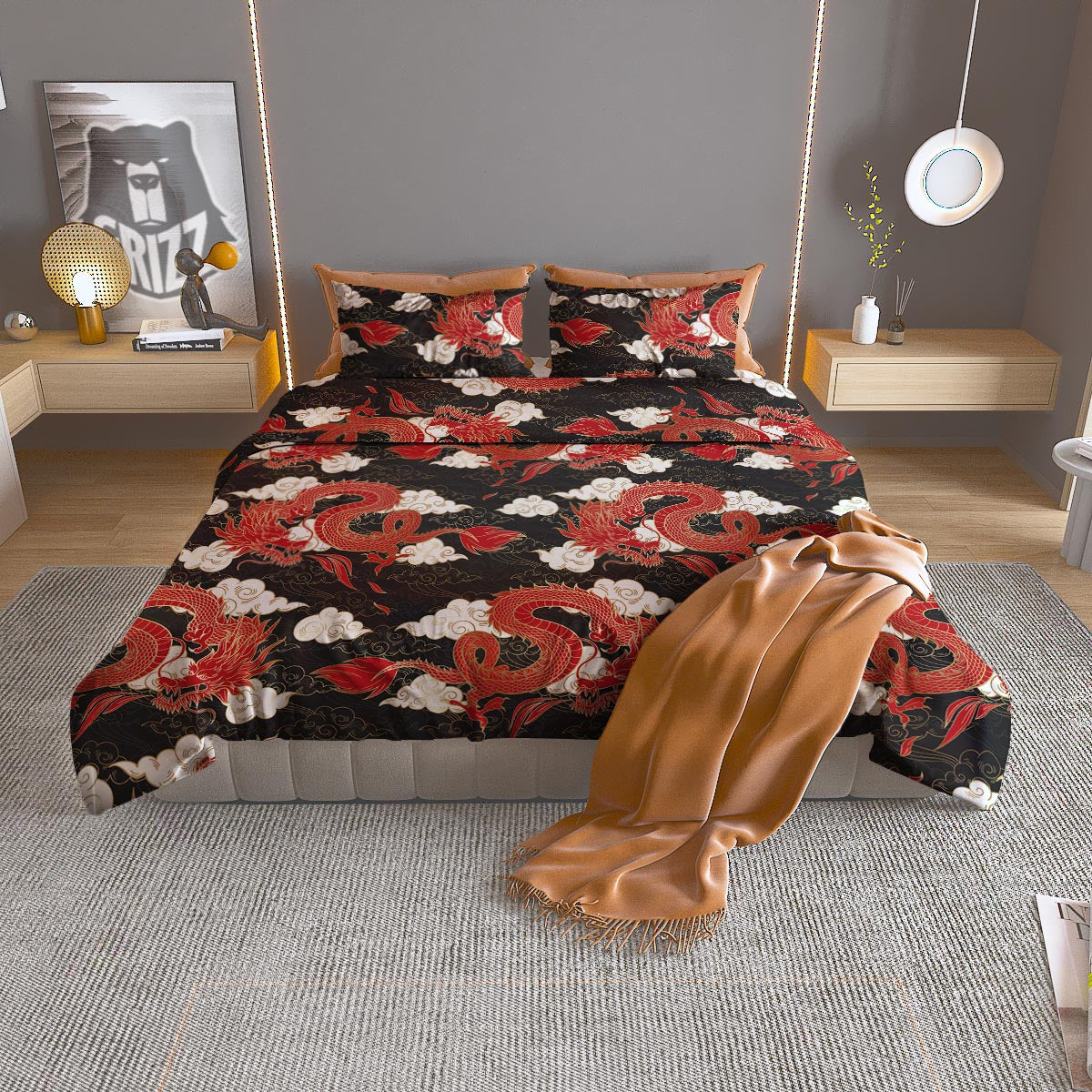 Dragon Traditional Chinese Print Pattern Duvet Cover Bedding Set