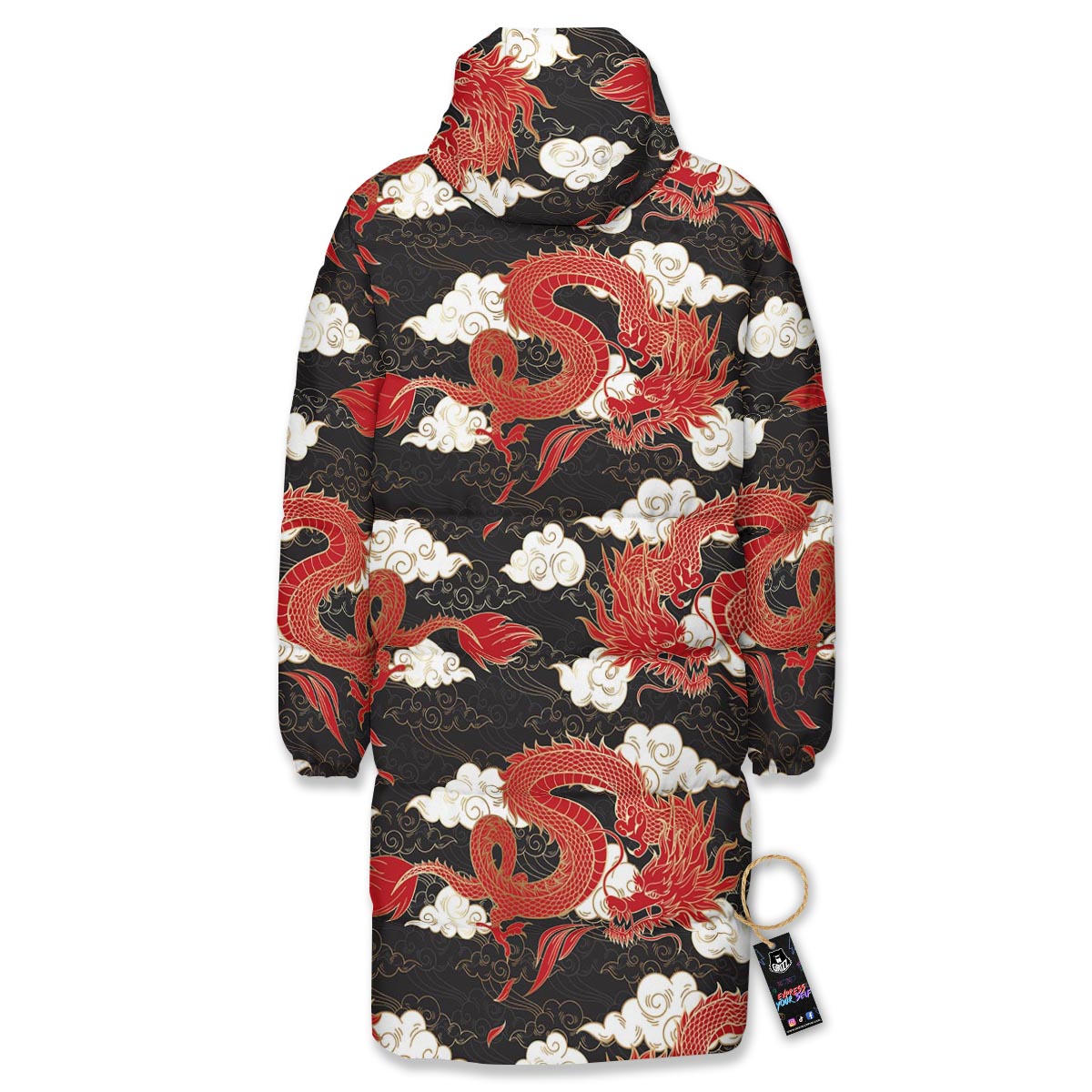 Dragon Traditional Chinese Print Pattern Long Down Jacket-grizzshop