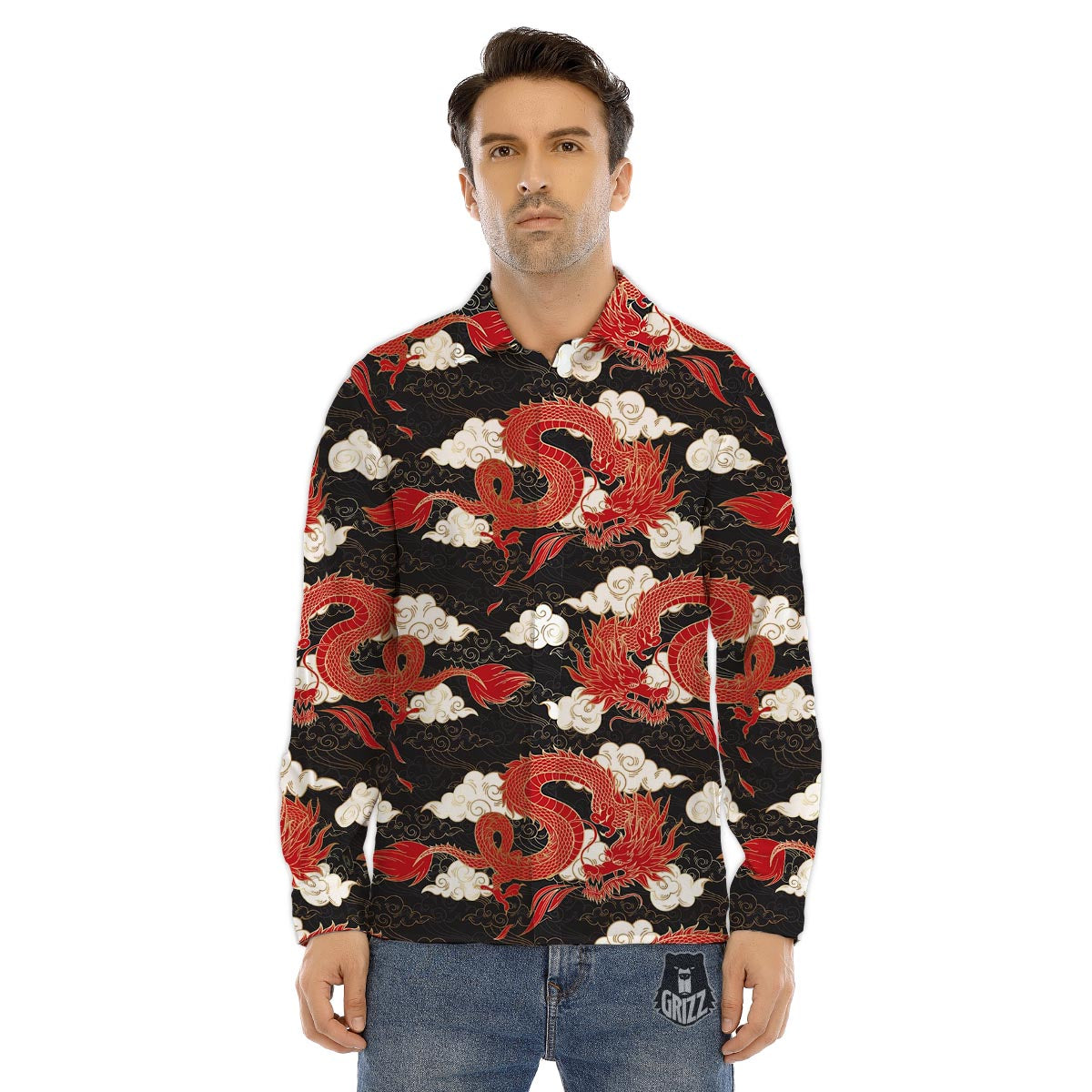 Dragon Traditional Chinese Print Pattern Men's Dress Shirts-grizzshop