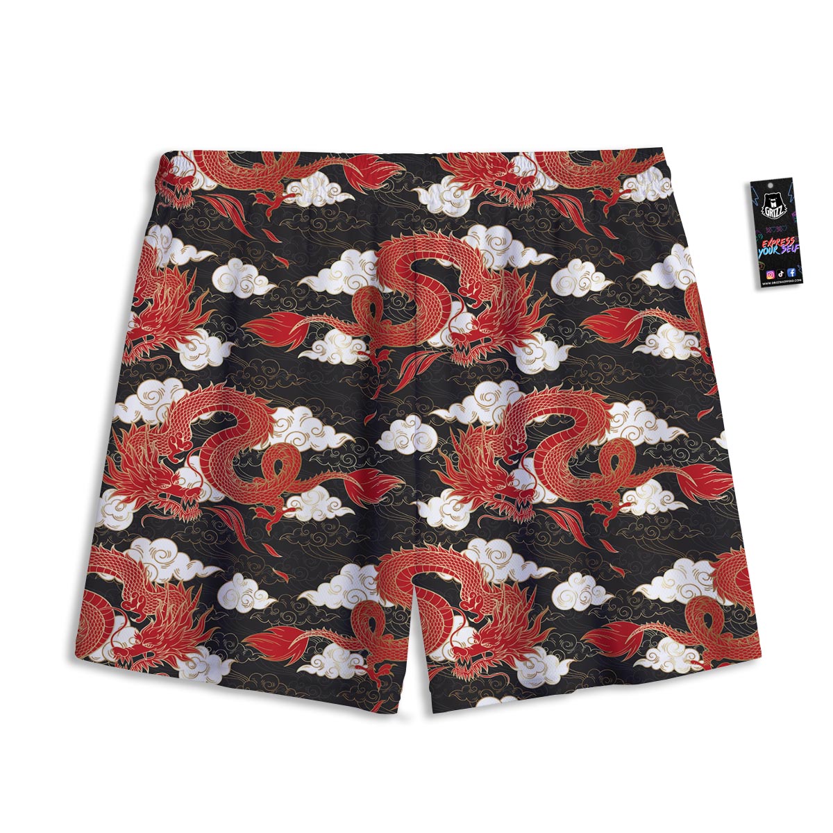 Dragon Traditional Chinese Print Pattern Mesh Shorts