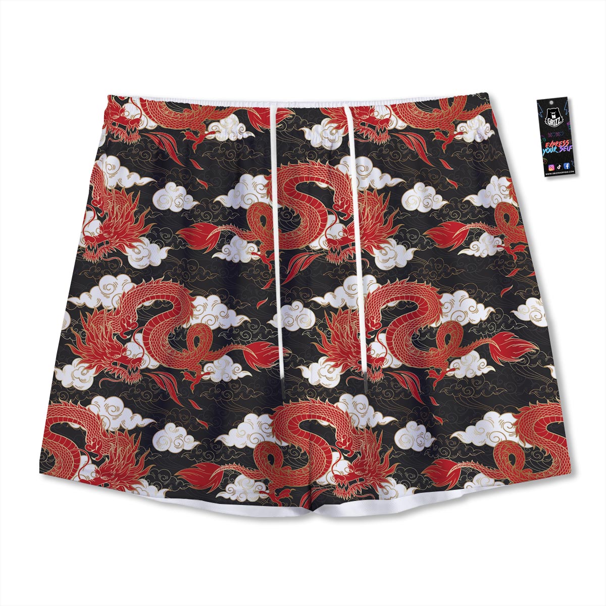 Dragon Traditional Chinese Print Pattern Mesh Shorts