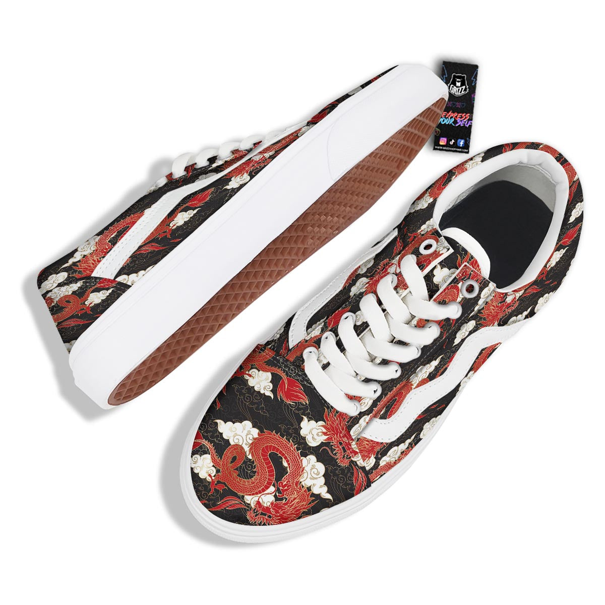 Dragon Traditional Chinese Print Pattern Skate Shoes-grizzshop
