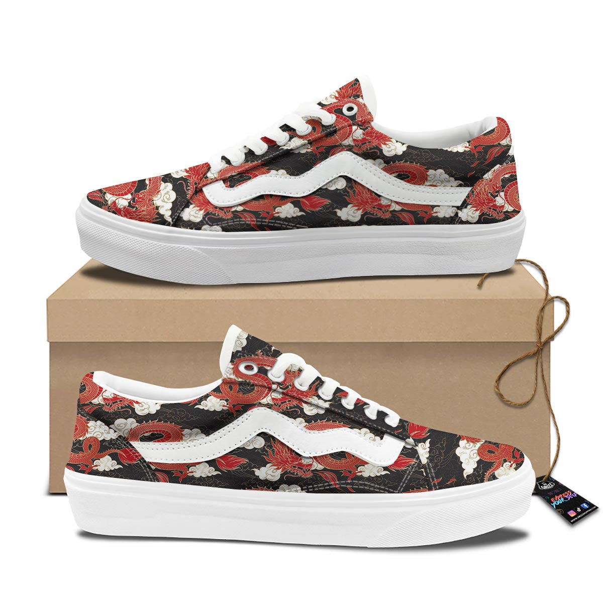 Dragon Traditional Chinese Print Pattern Skate Shoes-grizzshop