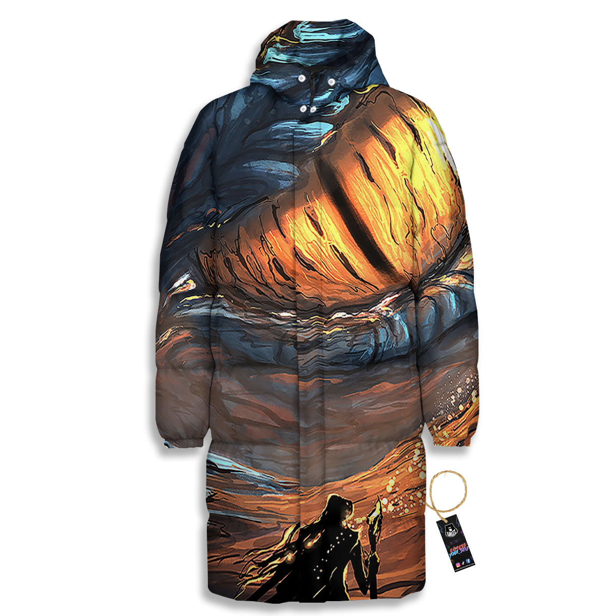 Dragon Eyes Watercolor Print Long Down Jacket