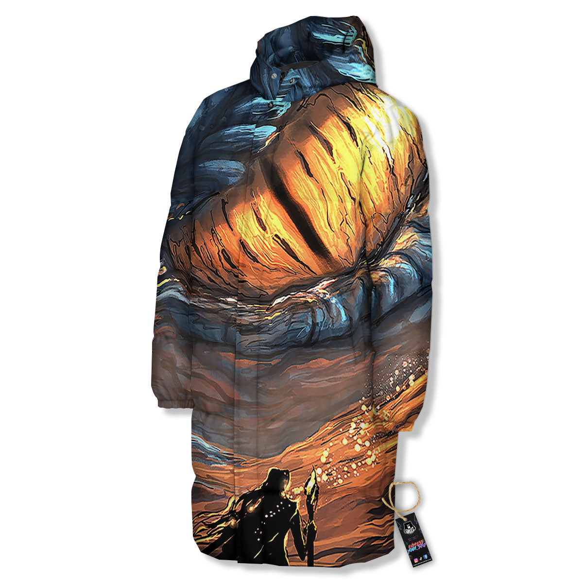 Dragon Eyes Watercolor Print Long Down Jacket