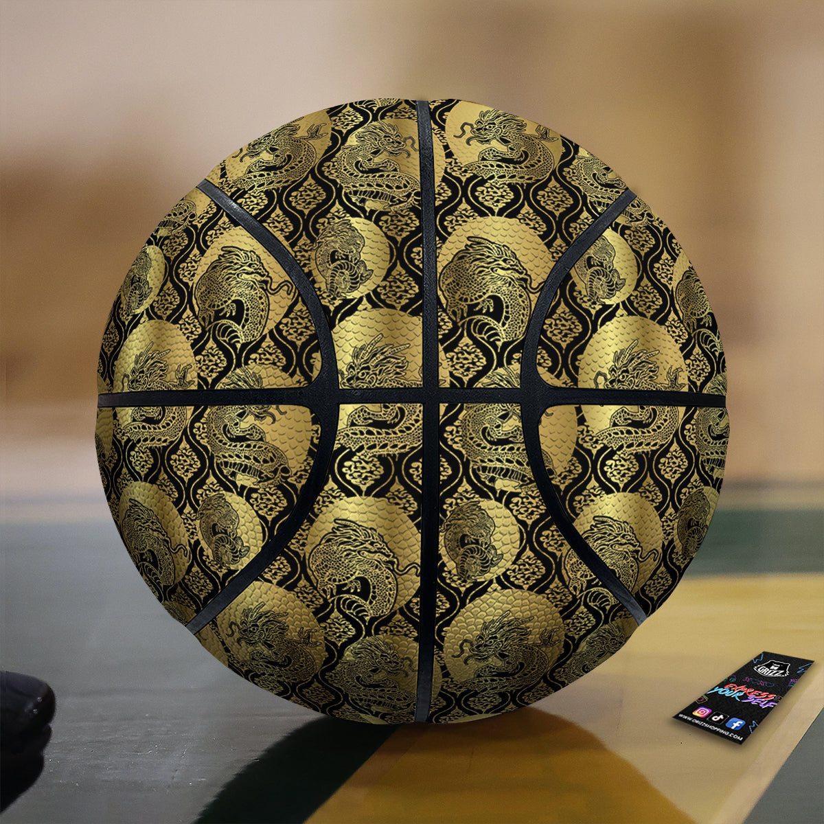 Dragon Gold And Black Print Pattern Basketball