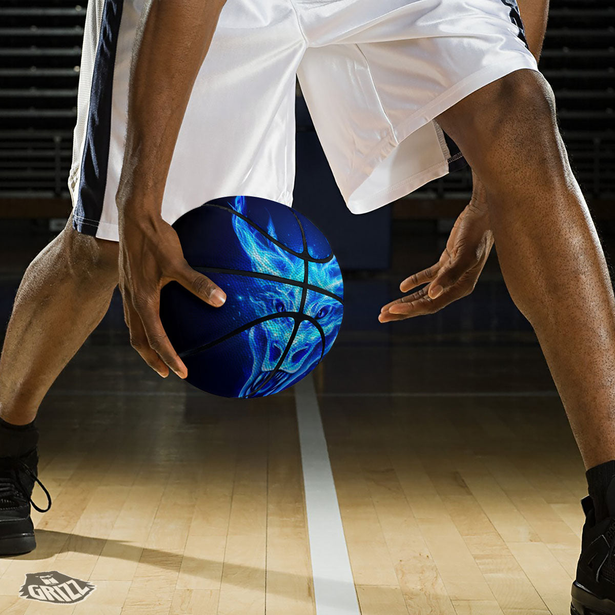Dragon Head in Blue Flame Print Basketball