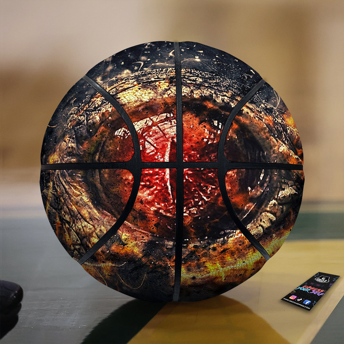 Dragon Red Eye Fire Print Basketball