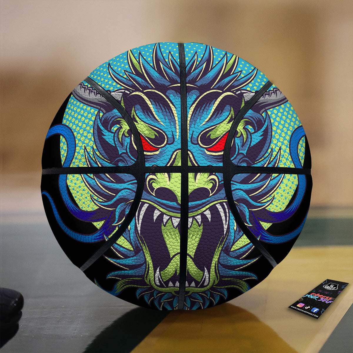 Dragon Tattoo Blue Japanese Print Basketball