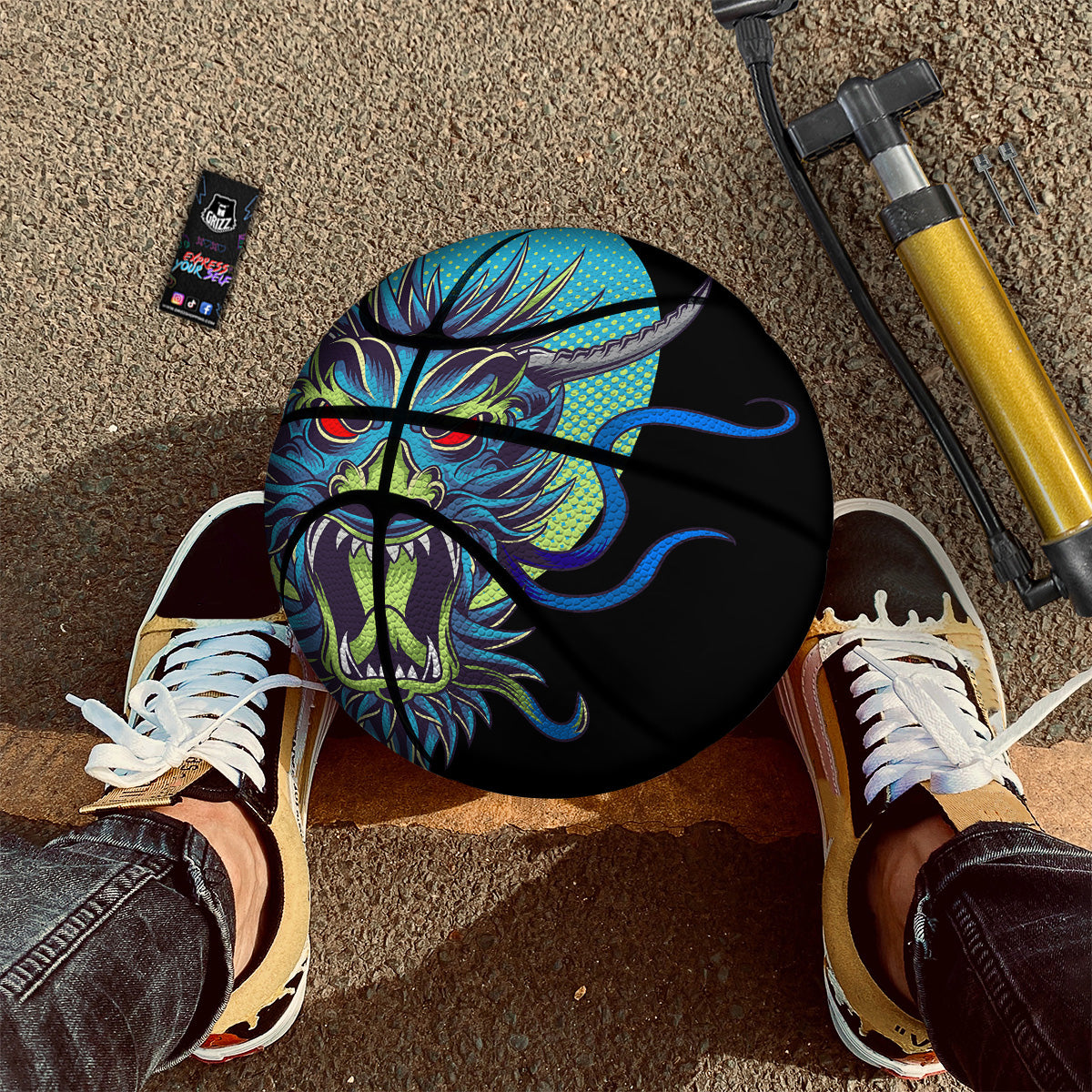 Dragon Tattoo Blue Japanese Print Basketball