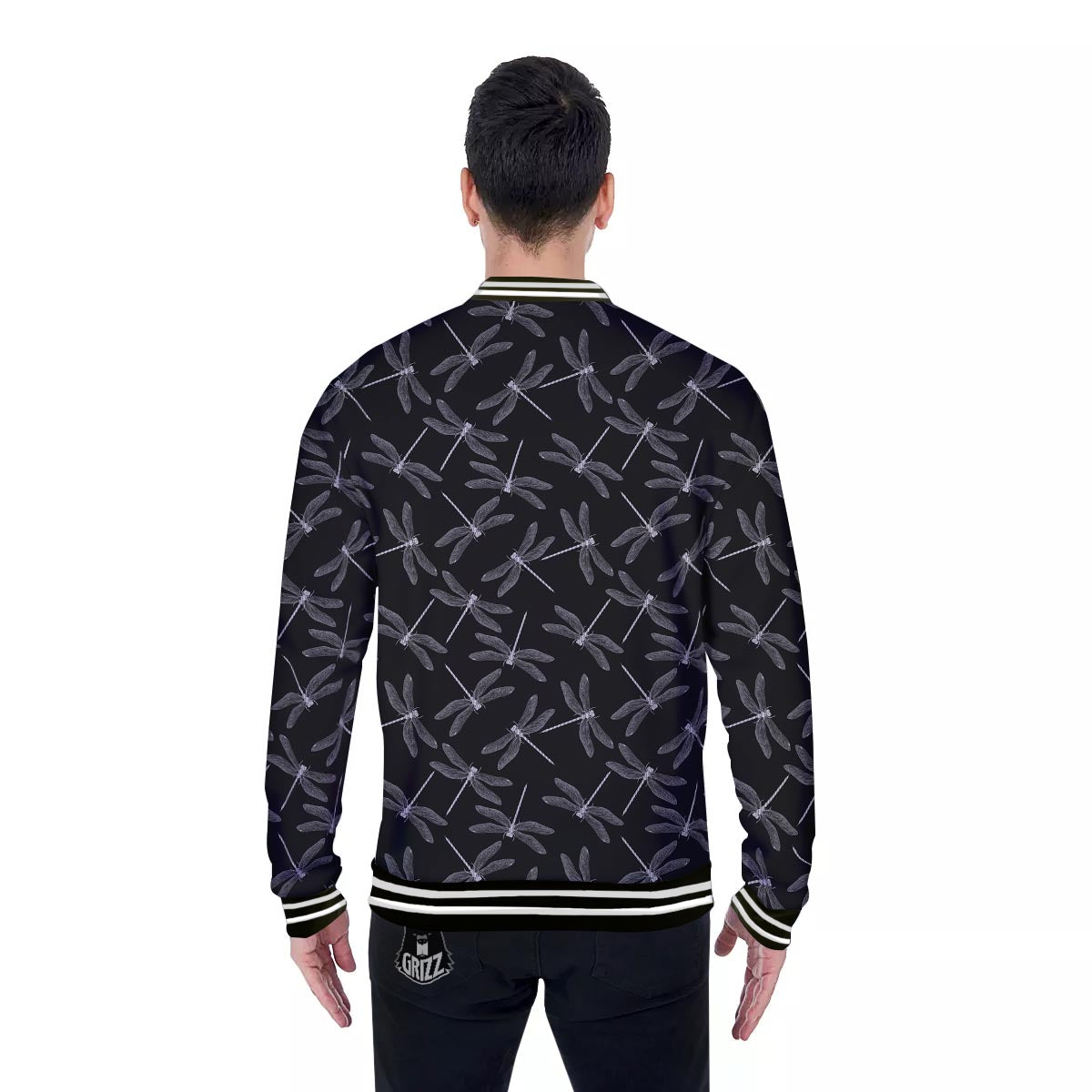 Dragonfly Black Print Pattern Baseball Jacket-grizzshop